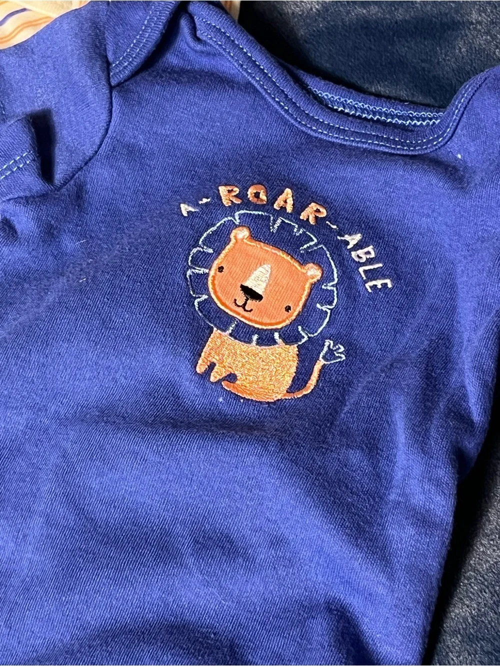 White And Royal Blue Baby Onesie Trio - Lion Print  0-3
